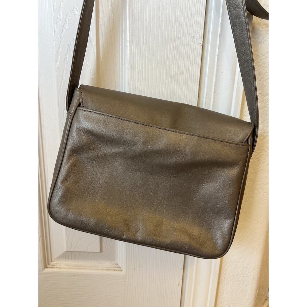Vintage FOSSIL Crossbody Bag Cognac Grey Leather Flap Purse Turnkey Y2K - Picture 11 of 12